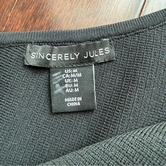 Sincerely Jules Little Black Dress Size M Ribbed Stretch One Shoulder Bodycon - Picture 4 of 5